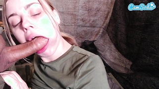 Big-assed soldier sucks a cock during a live stream