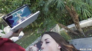 Nasty teen slut Madi Meadows sucks cock outdoors