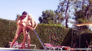 Curvaceous blonde babe Kayla Kayden fucks her local lifeguard