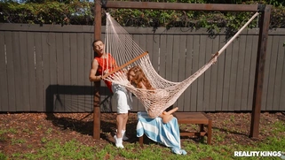 Redhead Aria Kai is sucking Johnny Love's cock