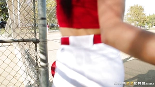 Audrey Bitoni hit the field for a little batting practice