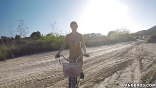 Huge breasted Euro slut Katerina gets naked and rides her bike