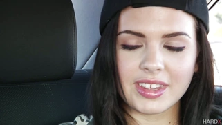 Keisha Grey squeezing her big natural tits on the backseat