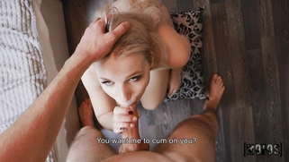 Stacy Starando on her knees is sucking the cock in POV