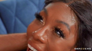 Ebony Mystique sucks and rides Steve Holmes' big dick