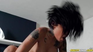 Honey Gold rides the hard cock reverse cowgirl style