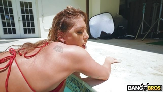 Big booty Lolly Dames gets fucked by Tyler Steel standing in the pool