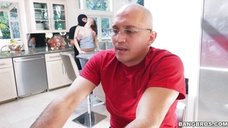 Lana Rhoades gets licked by an intruder behind her husband's back