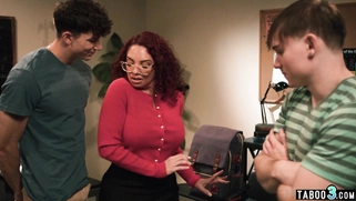 Redhead mature teacher double penetrated