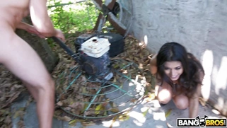 Sophia Leone is sucking the hard rod outdoors
