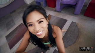 Ember Snow is sucking the huge cock in POV