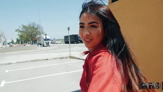 Latina Kitty Love is sucking cock outdoors