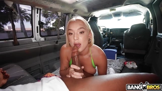 Mimi Monet is sucking black cock and licking balls