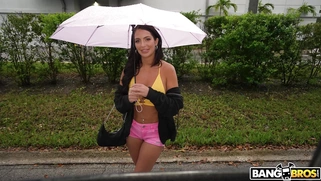 Alexa Payne is getting picked up outdoors