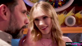 Teen stepdaughter lets stepdad fuck her in arcade