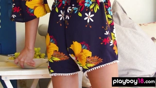 Czech babe taking off her flowery dress