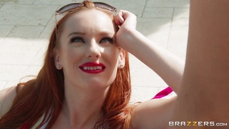 Dani Jensen asks her lifeguard to rub some oil on her