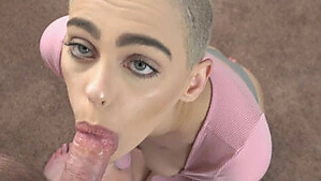 Bald hottie Paris Amour is on her knees for a POV blowjob