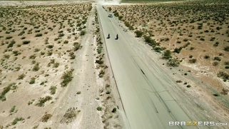 Busty bikers Anna Bell Peaks and Felicity Feline refreshing on the road