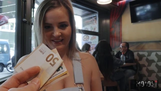 Candy Alexa shows off her big natural tits in the cafe