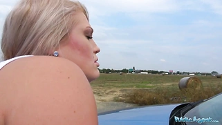 Sexy blondes public blowjob and hot car bonnet fuck