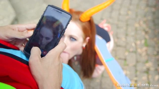 Redhead pokemon Ella Hughes got caught and started sucking Jordi's meat