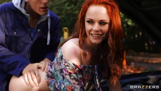 Ella Hughes leaned on the car and got her pussy pounded