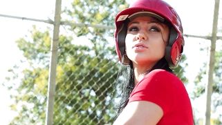 Audrey Bitoni hit the field for a little batting practice