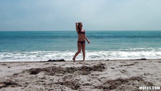 Blonde MILF Athena Angel has the nice time on the beach