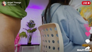 Angel Youngs is sucking cock behind her roommate's back