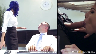 Aidra Fox, Janice Griffith, Lana Rhoades, and Riley Reid seducing their boss