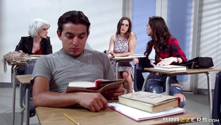 Ashley Adams seduced her teacher and sucked his prick