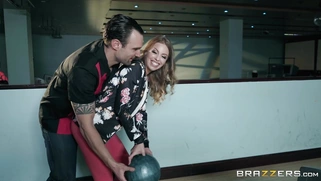 Britney Amber and Alex are playing bouling