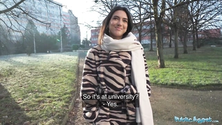 Beautiful Brunette Biology Student Cums Over a Stranger Cock
