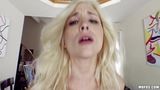 Liitle blonde Piper Perri riding hard prick in POV