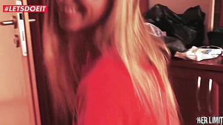 A teenage blonde has her ass gapped