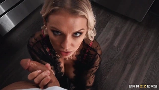 Kenzie Taylor on her knees gives hot blowjob to Seth Gamble