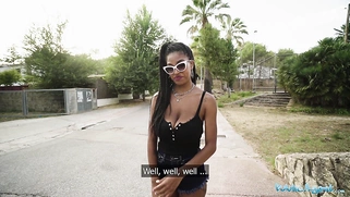 Ebony Tina Fire and huge swinging and bouncing boobs fucked outdoors