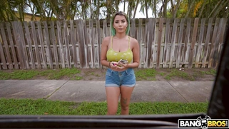 Roxie Sinner is getting picked up outdoors