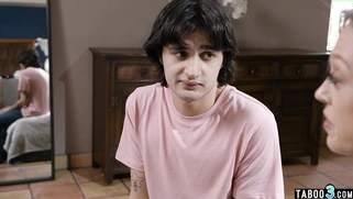 Mature stepmother catches spying stepson