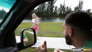 Sweet Sophia is getting picked up outdoors