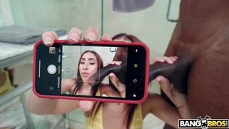 Kira Perez is sucking enormous black dick in the bathroom