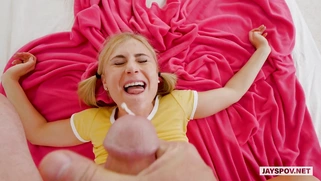 Blonde Lindsey Cruz gets facial cumshot in POV