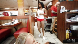 Elana Bunnz and Eden West share cum in the cafe