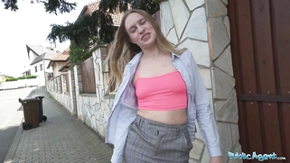 Nikki Riddle taken to a garden shed and has her wet pussy pounded by a huge cock