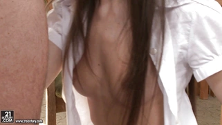 Shy [censored] Abrill Gerald is giving blowjob