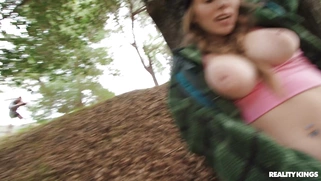 Angel Youngs is sucking Scott Nails' cock in the forest