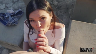 Sasha Coxx is sucking the thick dick outdoors