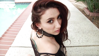 Mandy Muse in a fishnet dress showing off her puffy peach