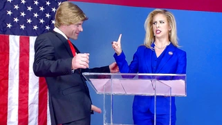 Cherie DeVille as Hillary Clayton sucks Donald Drumpf's fat cock